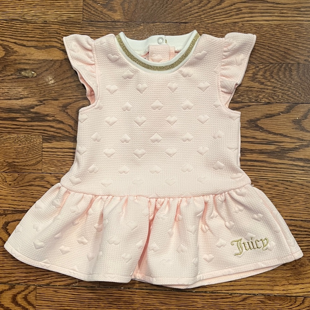 Juicy Couture Quilted Light Pink Baby Dress with Gold Accents Cap Sleeve